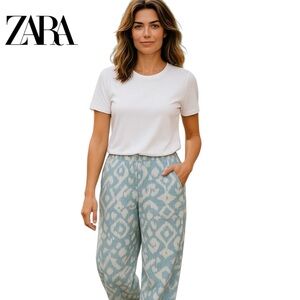 Zara Blue and White Wide Leg Pants
